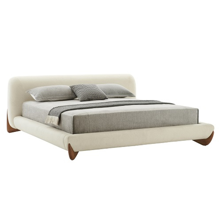VIG Furniture VGCS-21073-BED Modrest Fleury - Contemporary Cream Fabric And Walnut Bed