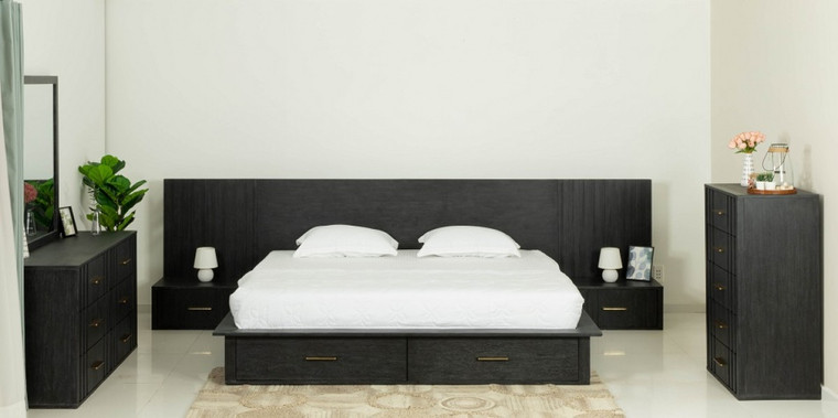 VIG Furniture VGWD-HLF2-BED Modrest Manchester- Contemporary Platform Dark Grey Bed With Drawers