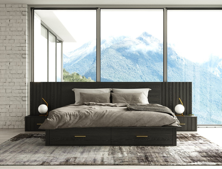 VIG Furniture VGWD-HLF2-BED-WNS-Q Modrest Manchester- Contemporary Platform Dark Grey Q Bed With Two Nightstands
