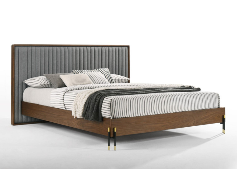 VIG Furniture VGMABR-120-WAL-BED-california Nova Domus Metcalf - Mid-Century Walnut & Grey Ck Bed