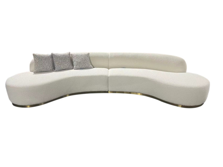 VIG Furniture VGOD-ZW-943-WHT-SECT Divani Casa Frontier - Glam White Fabric Curved Sectional Sofa With Beige Pillows