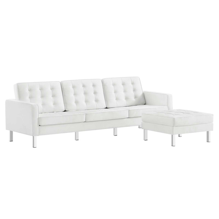 Loft Tufted Vegan Leather Sofa And Ottoman Set - Silver White EEI-6410-SLV-WHI-SET By Modway Furniture