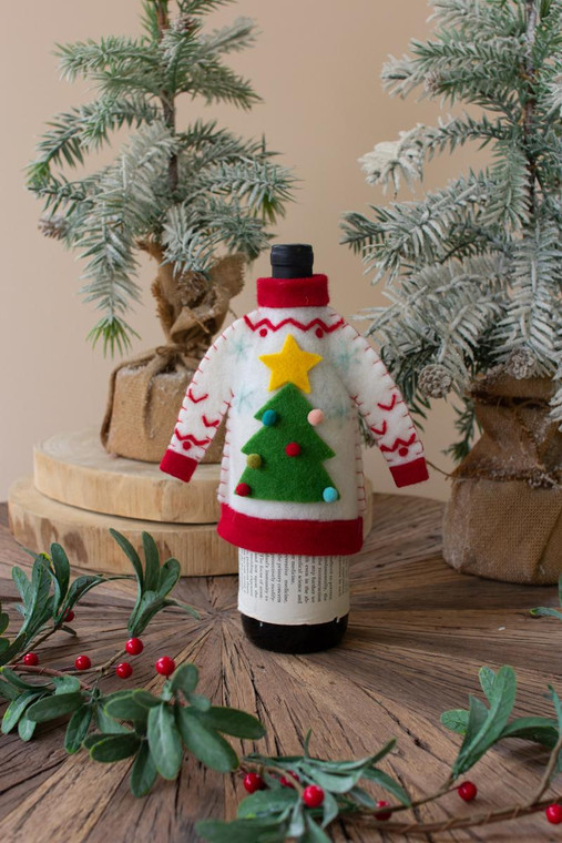 Felt Christmas Tree Sweater Bottle Topper CHB2369 By Kalalou
