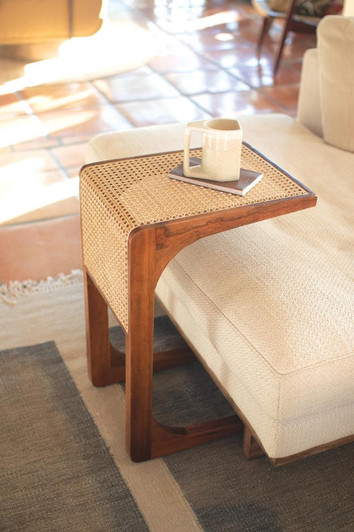 Wood Side Table With Woven Cane Detail NABA1008 By Kalalou