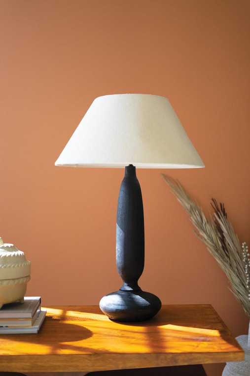 Black Mango Wood Table Lamp Base With Fabric Lampshade NAT1054X By Kalalou