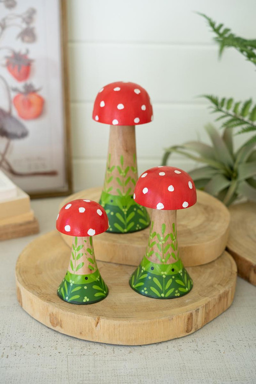 Set Of Three Painted Wooden Mushrooms NBA2447 By Kalalou