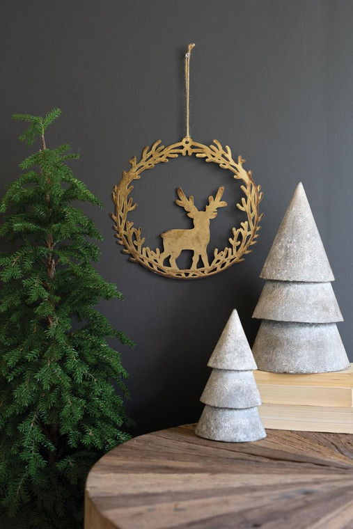 Antique Brass Metal Christmas Wreath Door Hanger  (Pack Of 4) NDE1504 By Kalalou