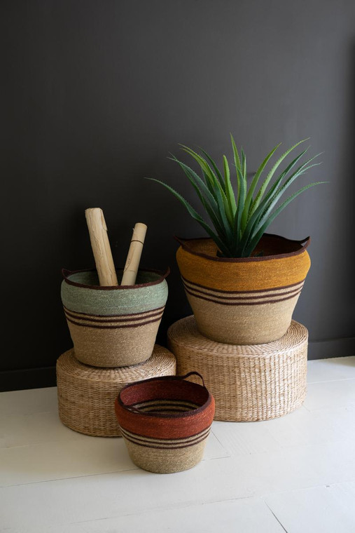 Set Of Three Colorful Seagrass Storage Baskets With Handles NDEC1000 By Kalalou