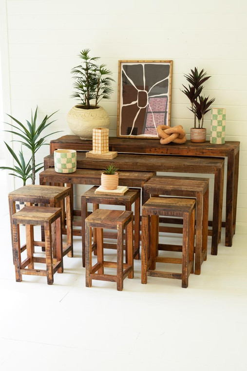 Set Of Nine Recycled Wood Display Tables NMCC1333 By Kalalou