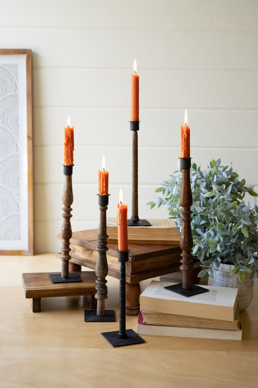 Set 5 Re-Purposed Wood Spindle Taper Candle Stands - Asst NMCC1349 By Kalalou