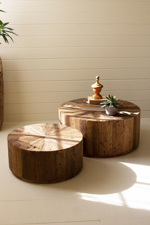 Set Of Two Recycled Wood Round Coffee Tables NRET1004 By Kalalou
