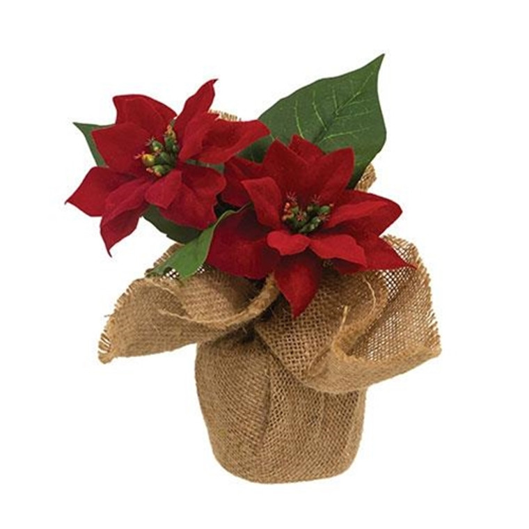 Christmas Poinsettias In Burlap Base FFDC5092 By CWI Gifts