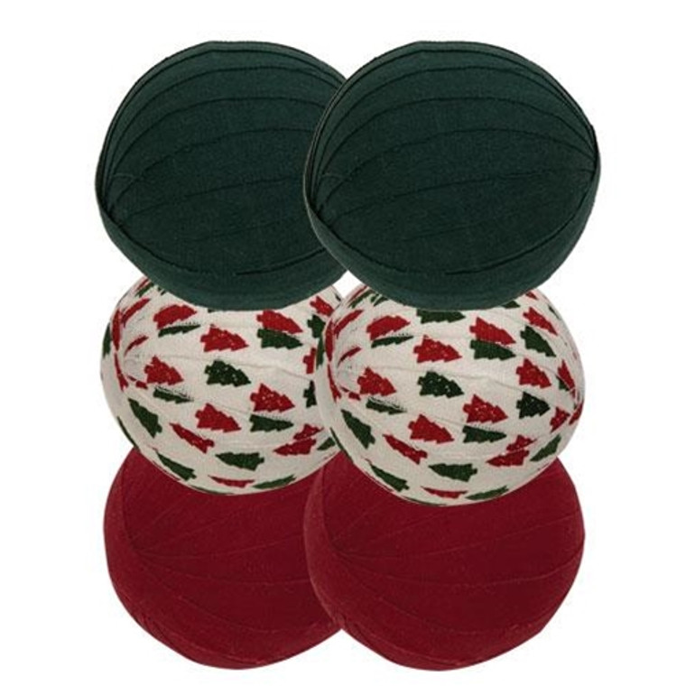 6/Set Christmas Red & Green Rag Balls G15789 By CWI Gifts