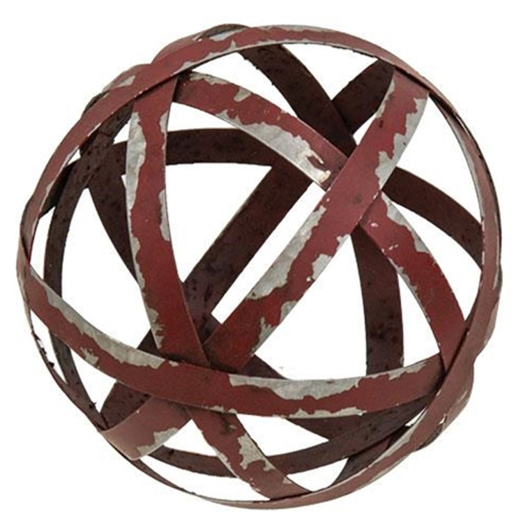 Distressed Red Metal Band Sphere 4" G22DN030R By CWI Gifts