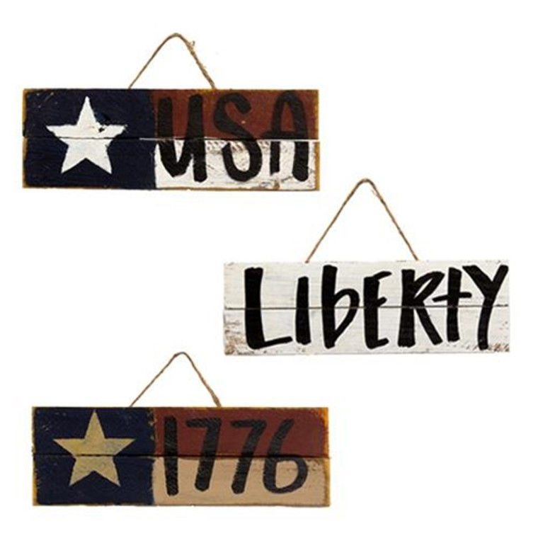 Skinny Distressed Lath Hanging Americana Sign 3 Asstd. (Pack Of 3) G23220 By CWI Gifts