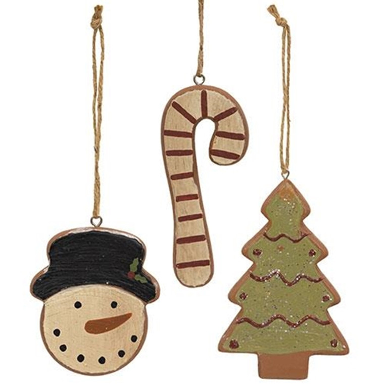 3/Set Wooden Christmas Cookie Ornaments G36661 By CWI Gifts