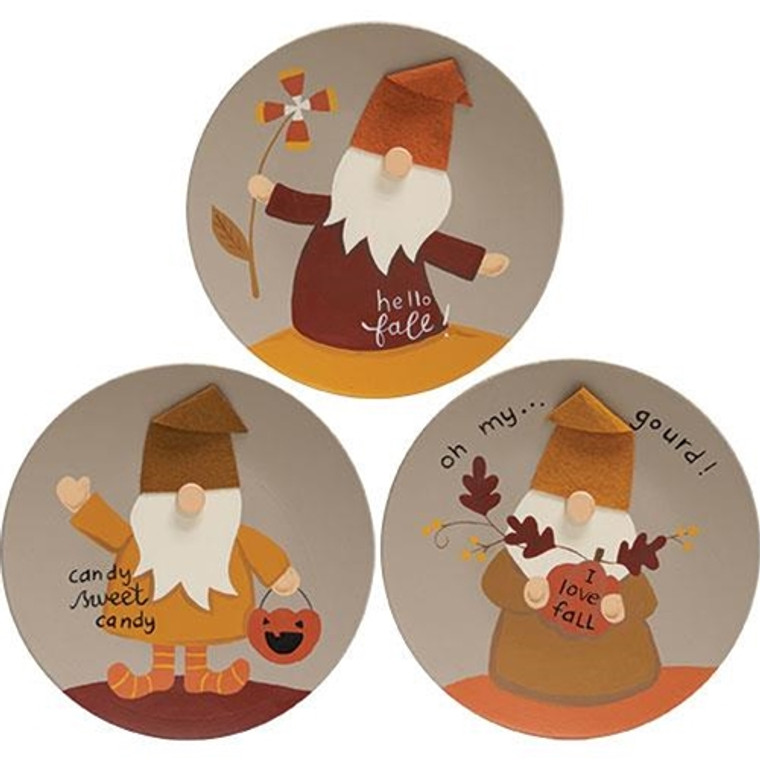 Hello Fall Gnome Plate 3 Asstd. (Pack Of 3) G36714 By CWI Gifts
