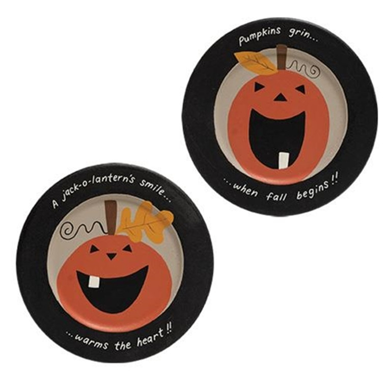Pumpkins Grin Plate 2 Asstd. (Pack Of 2) G36720 By CWI Gifts