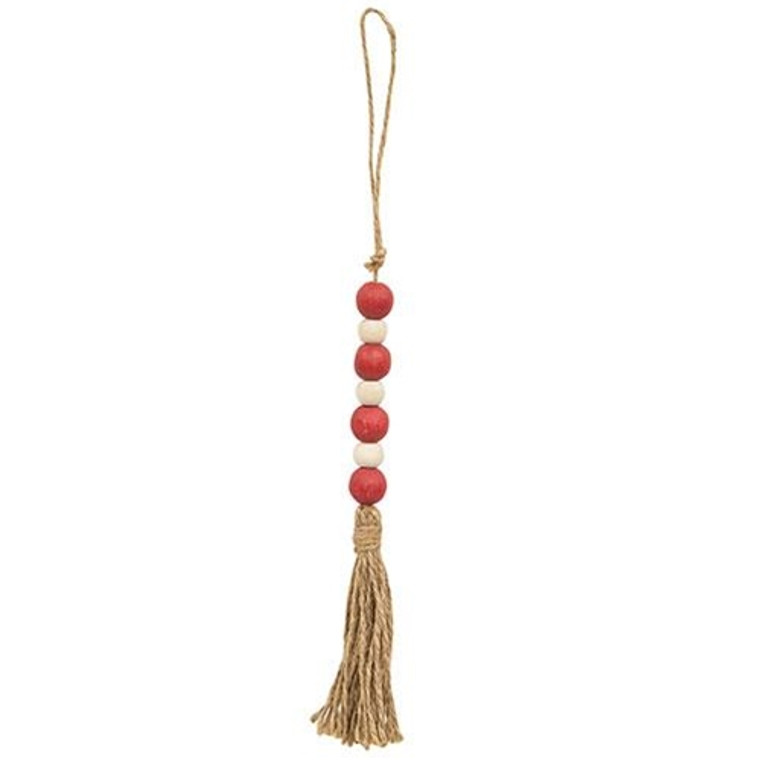 Red & White Jute Tasseled Bead Ornament G36809 By CWI Gifts