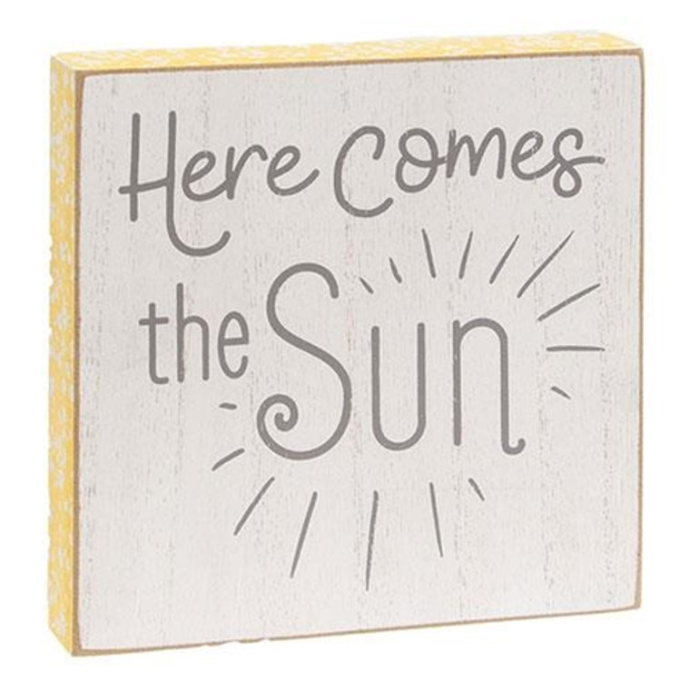 Here Comes The Sun Distressed Wooden Block Sign G36969 By CWI Gifts