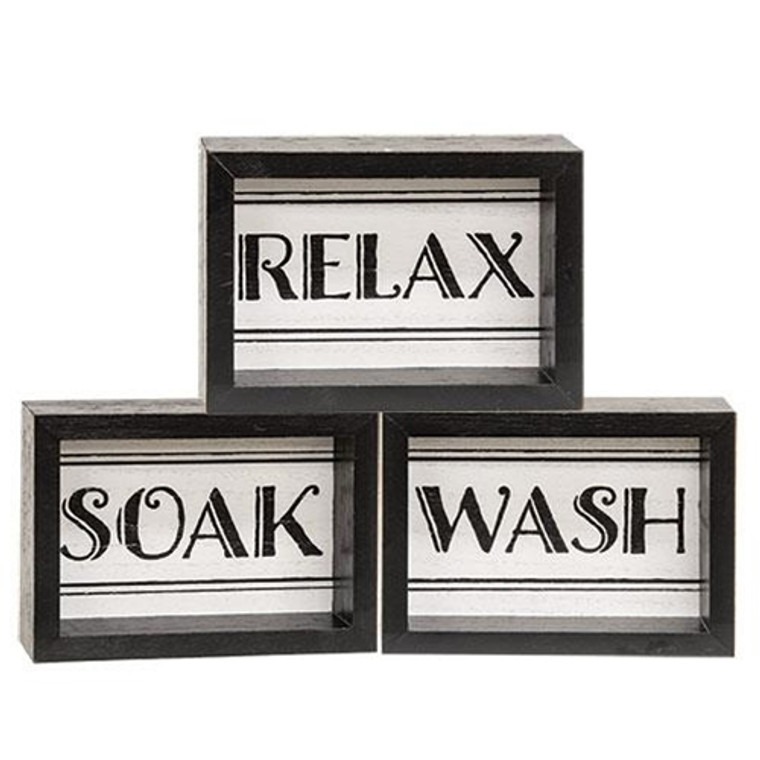 *Black & White Bath Words Box Sign 3 Asstd. (Pack Of 3) G37143 By CWI Gifts