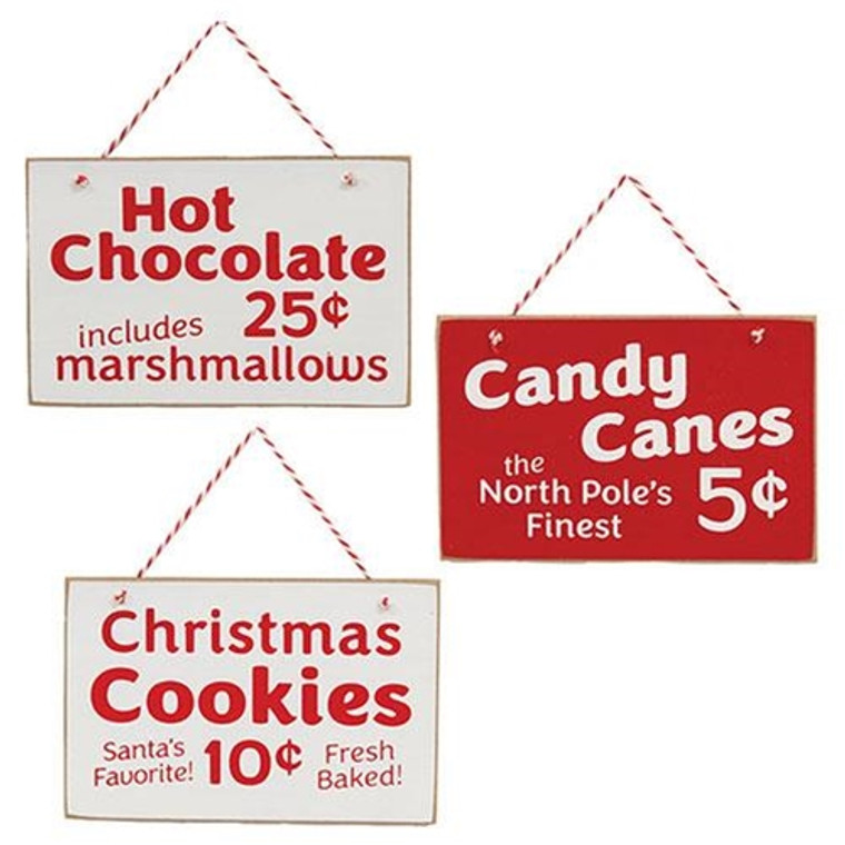 Candy Canes Hot Chocolate Or Cookies Sign Ornament 3 Asstd. (Pack Of 3) G37232 By CWI Gifts