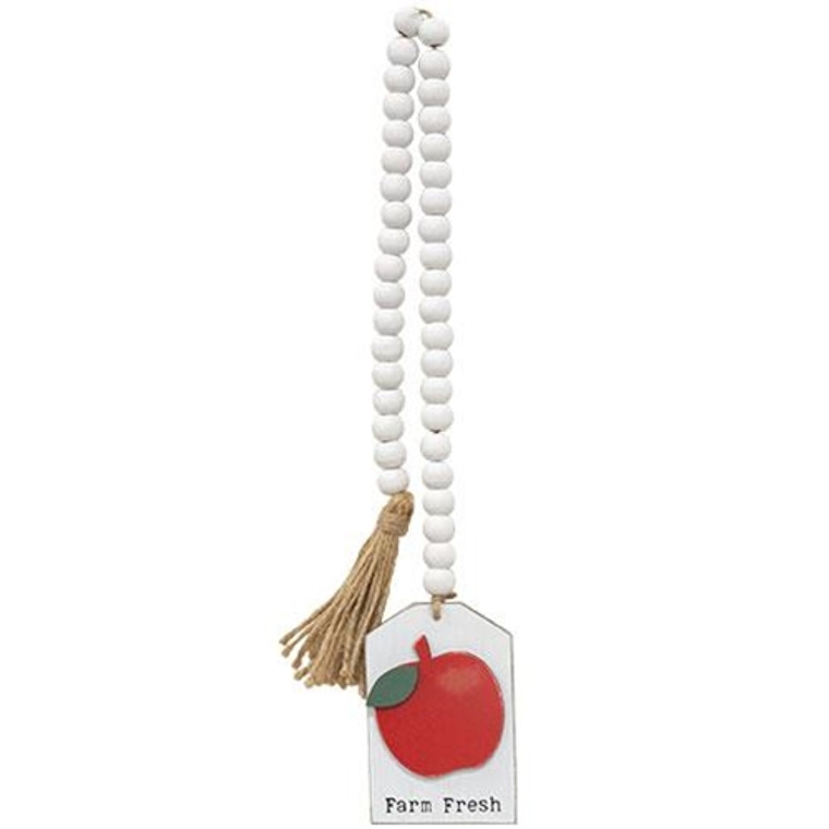 White Beaded "Farm Fresh" Apple Tag Garland G37351 By CWI Gifts