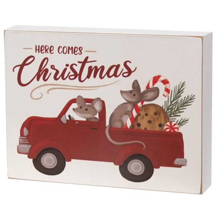 Here Comes Christmas Mice In Truck Box Sign G37466 By CWI Gifts