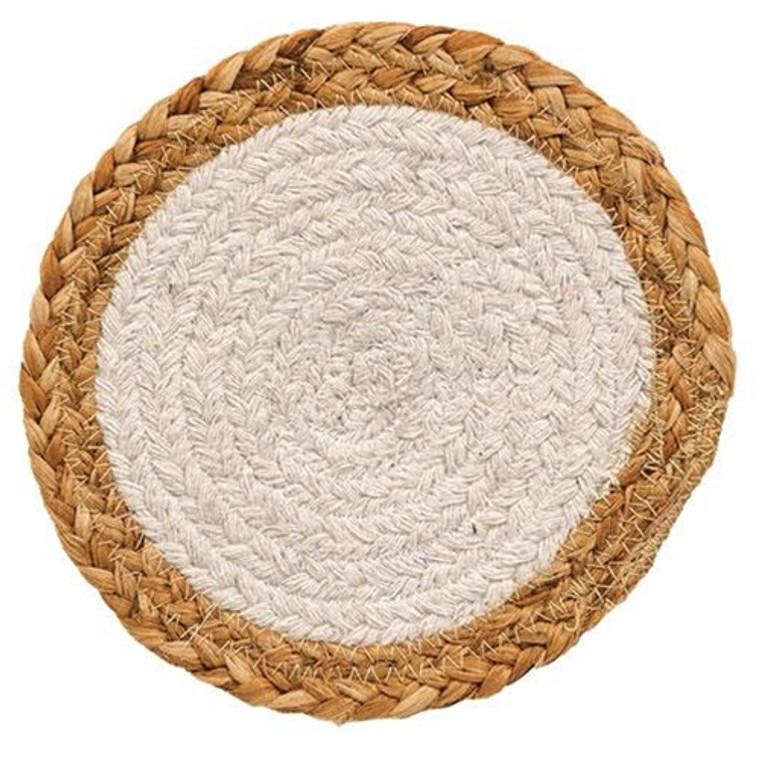 Jute & Cotton Candle Mat White 6.75" G61203 By CWI Gifts
