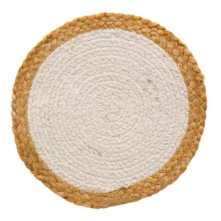Jute & Cotton Candle Mat White 10.5" G61204 By CWI Gifts