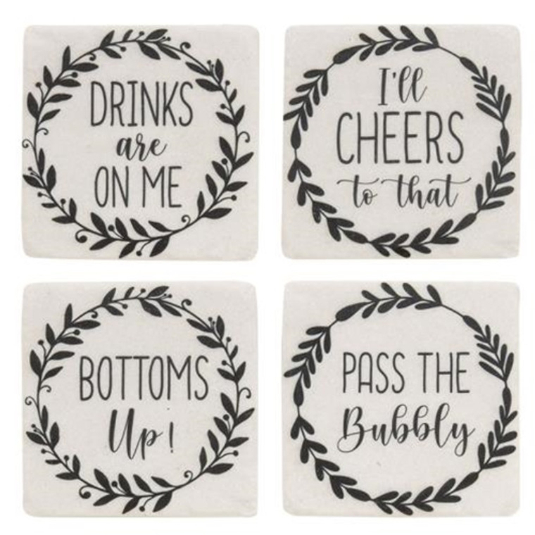 4/Set Pass The Bubbly Resin Coasters G65326 By CWI Gifts