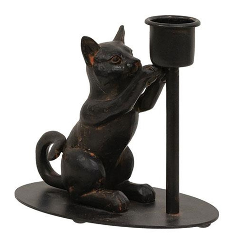 Playful Cat Iron Taper Candle Holder G65330 By CWI Gifts