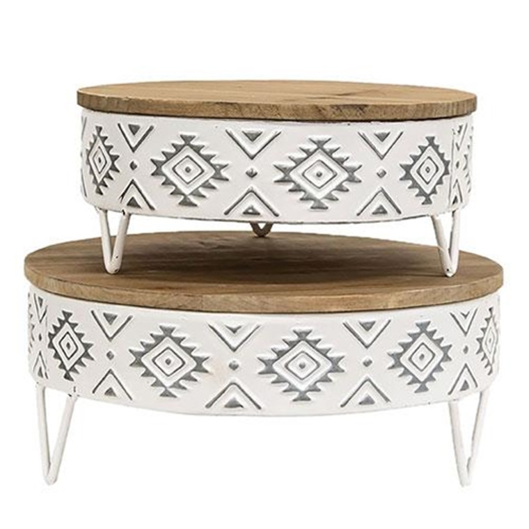 2/Set Aztec White Metal & Wood Risers G70120 By CWI Gifts