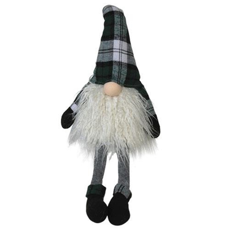 *Sitting Green Plaid Long Leg Santa Gnome GADC2736 By CWI Gifts