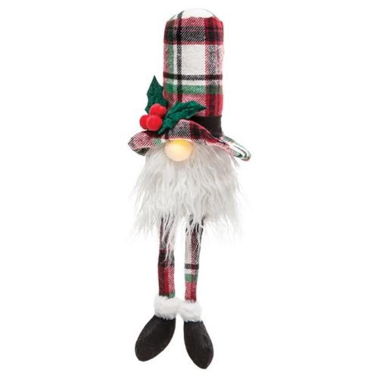 *Large Dangle Leg Plaid Santa Gnome W/Led Light GADC3011 By CWI Gifts