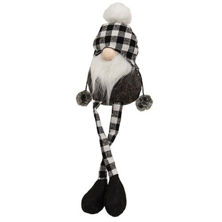 *Black & White Buffalo Check Beanie Dangle Leg Gnome GADC4299 By CWI Gifts