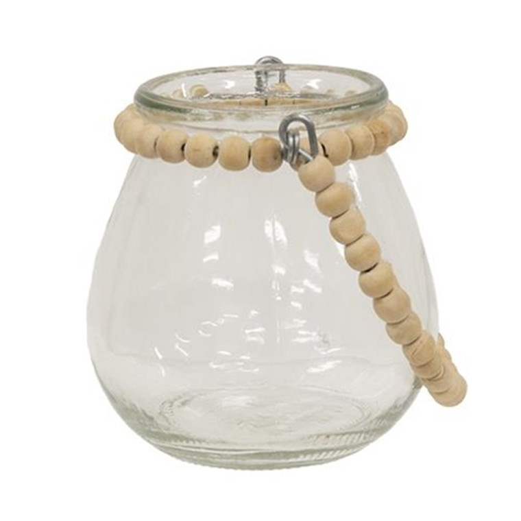Wide Glass Jar W/Natural Beaded Handle GAS34234 By CWI Gifts