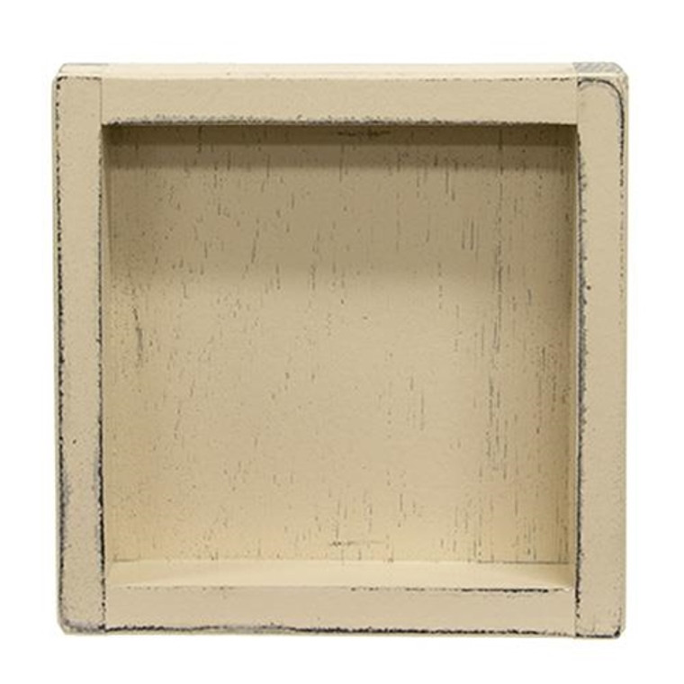 Distressed Buttermilk White Wooden Square Candle Box GBH10W By CWI Gifts