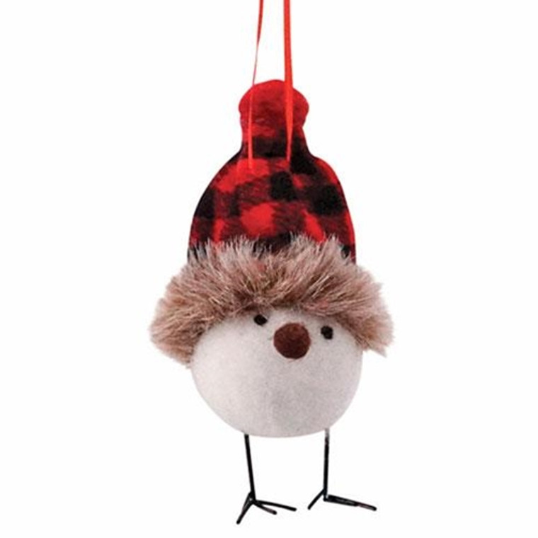 *Felted Bird With Red/Black Plaid Hat Ornament GHBY2615 By CWI Gifts