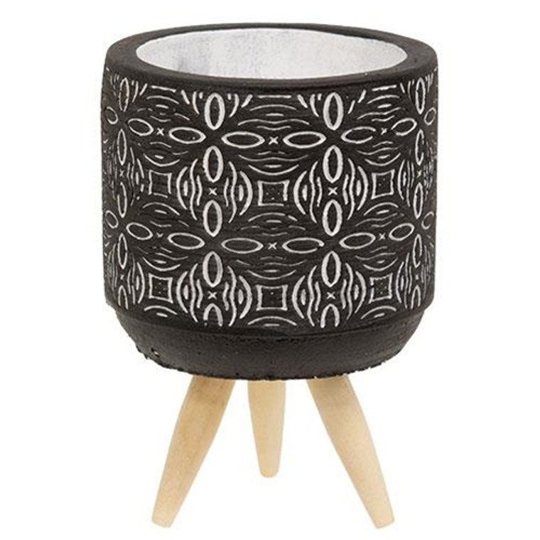 Mini Black Flower Boho Planter On Stand GRAF24010 By CWI Gifts