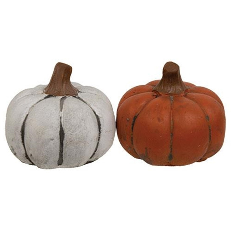 Orange & White Mini Resin Pumpkin 2 Asstd. (Pack Of 2) GRFF250762A By CWI Gifts