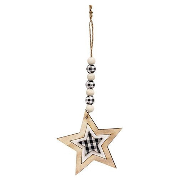*Buffalo Check Beaded Wood Star Ornament GSHN4234 By CWI Gifts