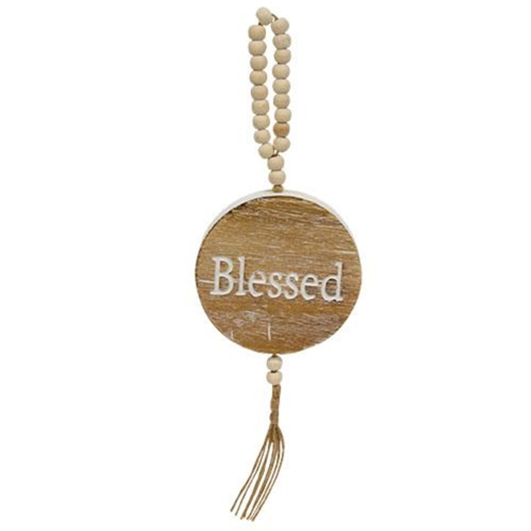 *"Blessed" Engraved Wooden Ornament W/Bead Hanger GWAF34057 By CWI Gifts