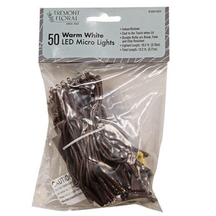 Warm White Led Micro Lights 50 Count Brown Cord MES63922 By CWI Gifts
