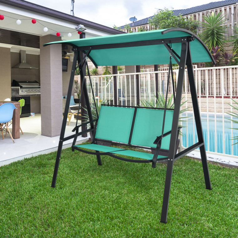 2 Person Patio Swing With Weather Resistant Glider And Adjustable Canopy-Green NP10205GN