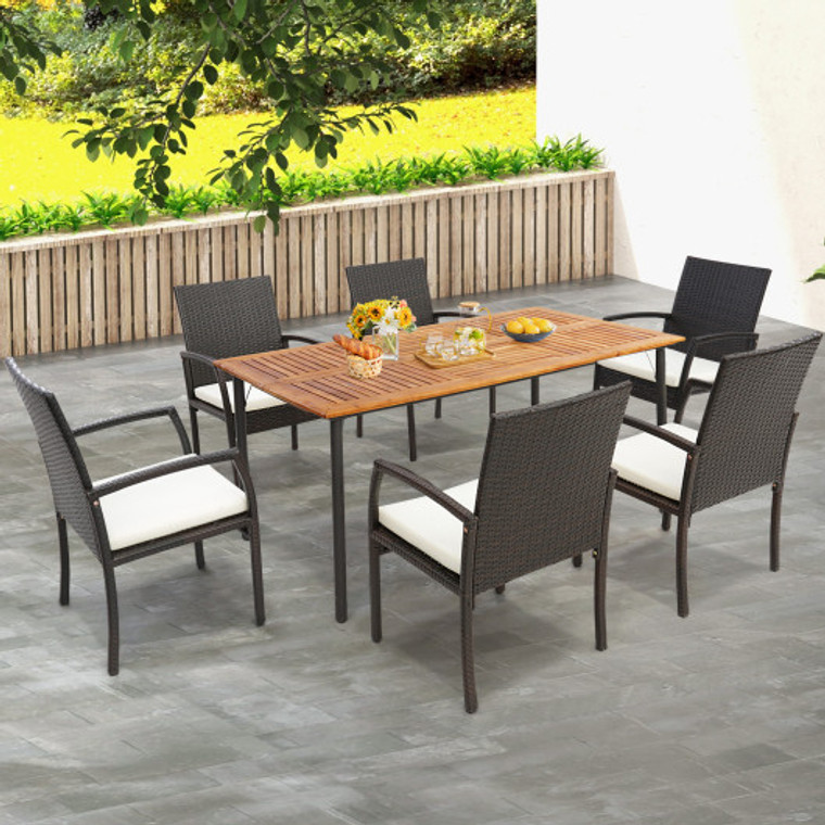 Patio Acacia Wood Dining Table With Umbrella Hole And Metal Legs KC55629