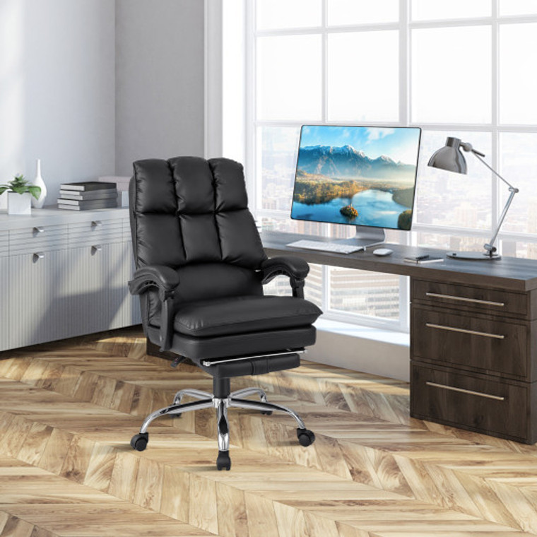 Ergonomic Adjustable Swivel Office Chair With Retractable Footrest-Black CB10448DK