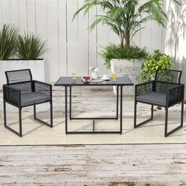 3 Pieces Outdoor Dining Set With Folding Backrest And Seat Cushions-Black NP11050DK