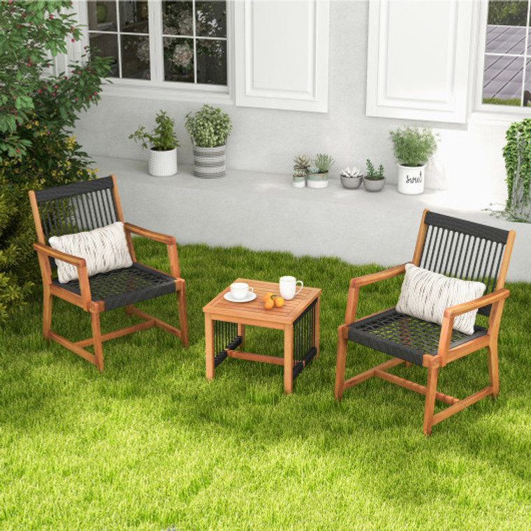 3 Pieces Acacia Wood Patio Furniture Set With Armchairs Coffee Table HW70891