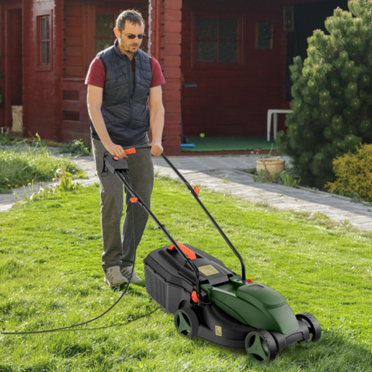 10-Amp 13.5 Inch Adjustable Electric Corded Lawn Mower With Collection Box-Green ET10033US-GN